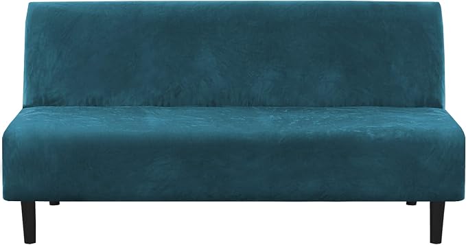 H.VERSAILTEX Real Velvet Futon Cover Armless Sofa Covers Sofa Bed Covers Stretch Futon Couch Cover Sofa Slipcover Furniture Protector Thick Soft Velvet Fabric Form Fitted Stay in Place, Deep Teal