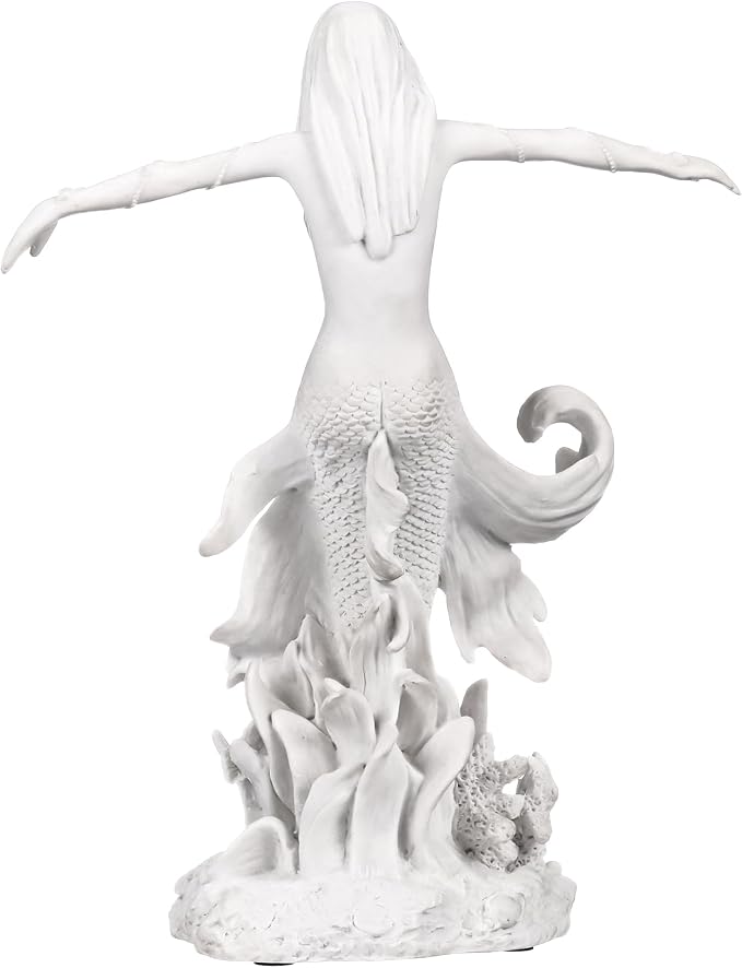 Design Toscano Oceans Queen Mermaid Figurine Statue, 9 Inch, Bonded Marble Polyresin, White