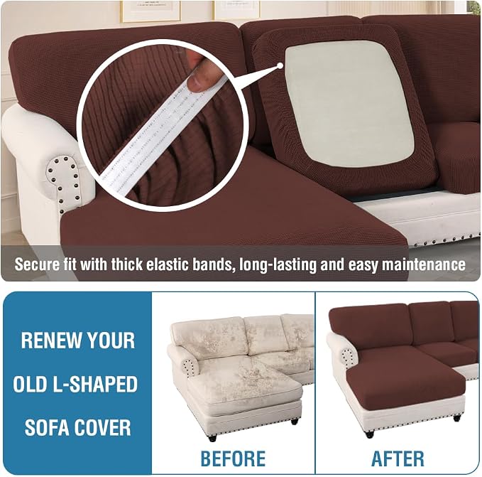 H.VERSAILTEX Sectional Couch Covers 4 Pieces Sofa Seat Cushion Covers L Shape Separate Cushion Couch Chaise Cover for Both Left/Right Sectional Couch (Seat Only: 1 Chaise + 3 Sofa, Burnt Brick)