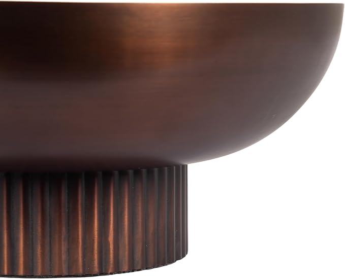 Kate and Laurel Rooks Ribbed Decorative Metal Bowl, 12 Inch Diameter, Bronze, Vintage Raised Fruit Bowl for Kitchen Counter or Use as a Key Bowl for an Entryway Table