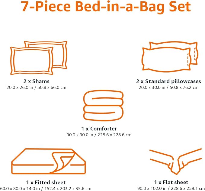 Amazon Basics 7-Piece Soft Microfiber Kid's Bed-in-a-Bag Bedding Set with Comforter and Sheet, Full/Queen, Purple Unicorns