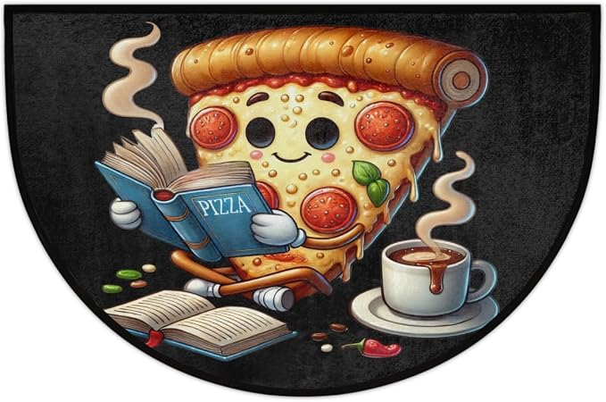 Pizza Funny Half Round Door Mat Non-Slip Semi Circle Rug Washable Half Moon Floor Rug Absorbent Bathroom Area Rugs for Outdoor Indoor Fireplace Mat Entryway Kitchen Decor Rugs