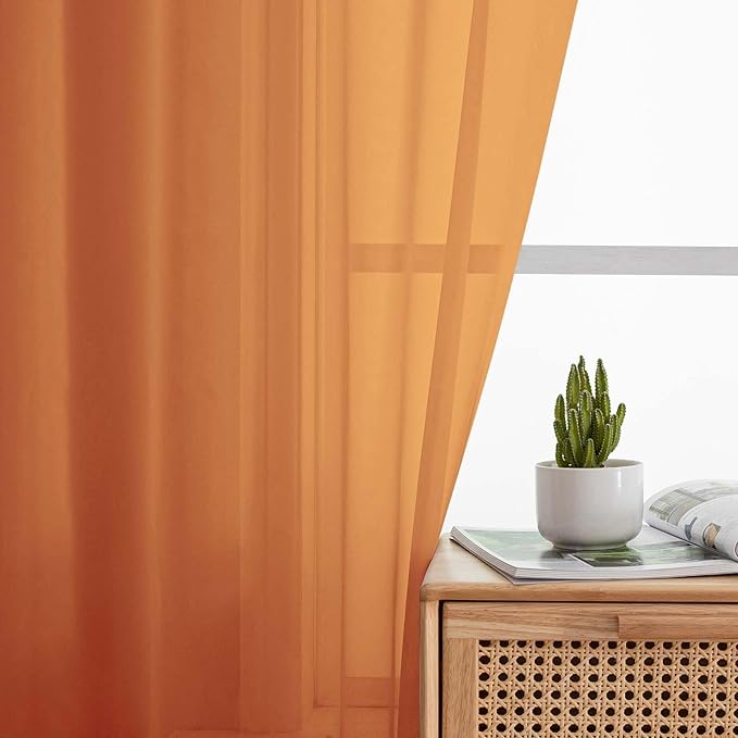 Orange Sheer Curtains for Bedroom Living Room 96 Inches Long 2 Panels, Modern Airy Soft Lightweight Rod Pocket Light Filtering Sheer Curtains Drapes, Orange, Each 42" Wx96 L Inch