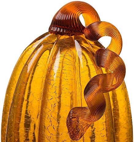 Glitzhome Hand Blown Glass Pumpkins Tabletop Home Decors for Fall Harvest Thanksgiving Decors, 9" H, Amber - Image 2