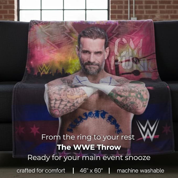 WWE CM Punk Main Event Champions Bedding Super Soft Throw Blanket, 46 in x 60 in, (Official Licensed Product) by Franco Collectibles
