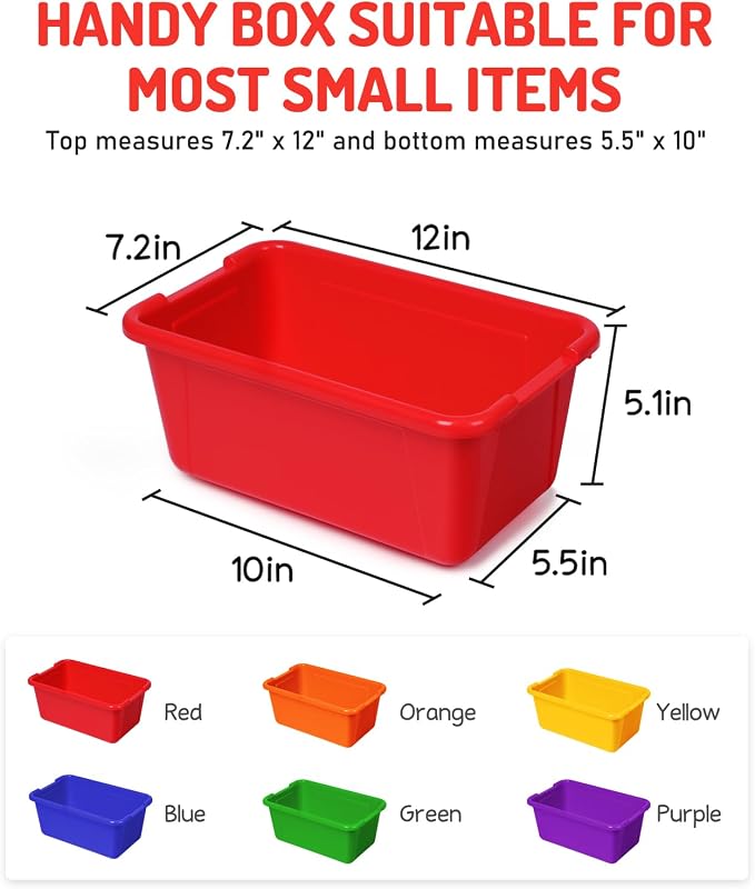 GAMENOTE 6 Quart Plastic Storage Bins Without Lids, 6 Pack, Colorful | Stackable 6-quart bins with lids organize classroom supplies, crafts, toys and building blocks for Classroom & Kids Toy