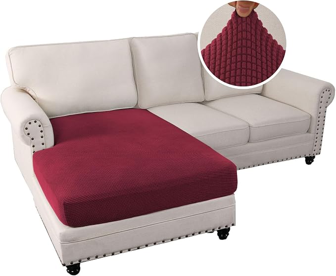 H.VERSAILTEX Sectional Couch Covers 1 Piece Chaise Slipcover L Shape Separate Cushion Couch Cover for Both Left/Right Sectional Couch (Seat Only: 1 Chaises, Burgundy)