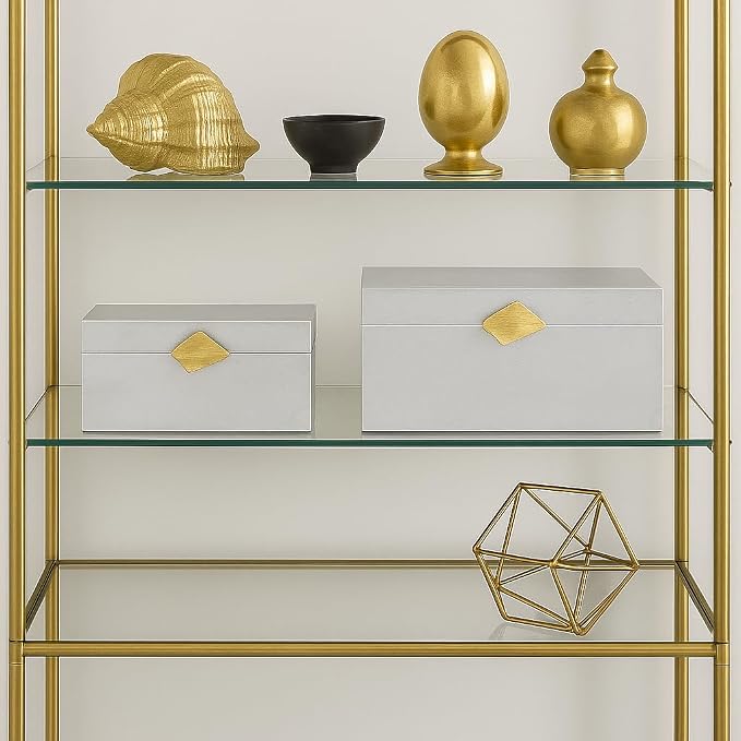 Vintiquewise Set of 2 Decorative Wooden Storage Boxes with Gold Accent – Boxes for Keys, Jewelry, Makeup, Accessories, Crafts, Gadgets, Home Office, Living Room, Bedroom & Entryway Décor, Silver
