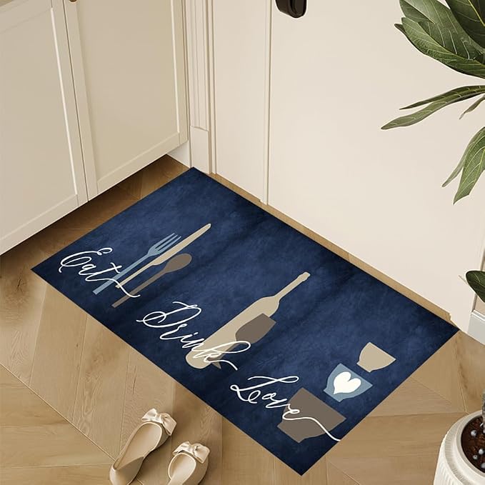 GUBIYU Dark Blue Area Rug - Dining Room, Kitchen, Farmhouse, Non-Slip Bathroom, Entryway - 23.6x35.4
