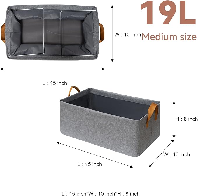 6 Pack Closet Cloth Storage Bins with Handles（ Gray 15''L x 10''W x 8''H）