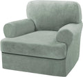 H.VERSAILTEX Sofa Cover 2 Piece T Cushion Armchair Slipcovers Thick Velvet Couch Cover Stretch T Cushion Sofa Covers for 1 Cushion Couch with 1 Individual T Cushion Covers Washable, Sea Grass