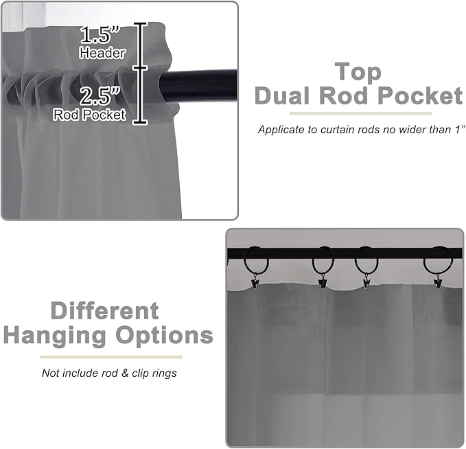 Grey Sheer Curtains 84 Inches Long 2 Panels, Soft Airy Light Filtering Curtains - Image 4