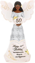 Pavilion Gift Company - Happy 50th Birthday - 6" Ebony African American Angel Figurine Religious Best Friend Bestie BFF God Jesus Lover Christian Christ Gift Present