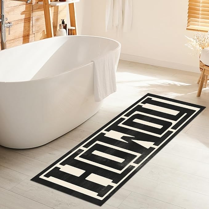 GUBIYU Farmhouse Howdy Door Mat Beige Area Rug for Bedroom Living Room Decor,23.6"x59" Decorative Home Indoor Outdoor Front Porch Door Mat,Black Trendy Stuff Howdy Preppy Decor Non Slip Bathroom Rugs