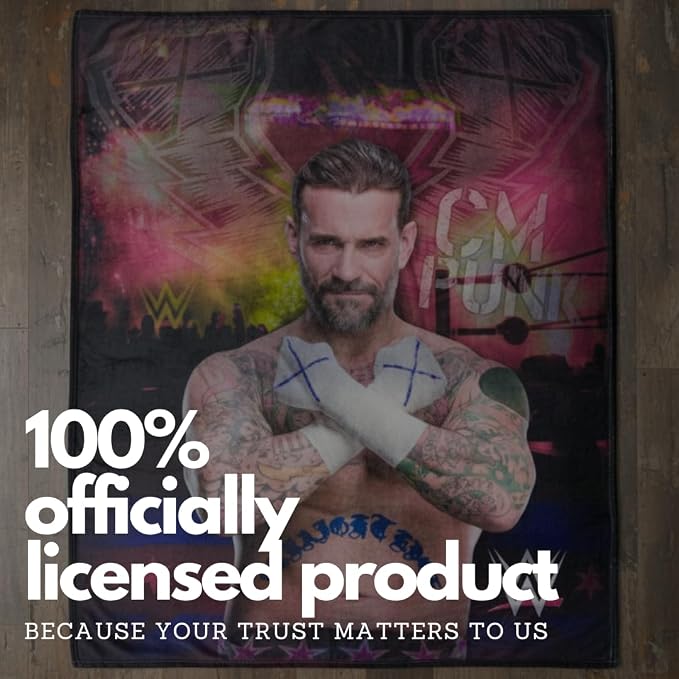 WWE CM Punk Main Event Champions Bedding Super Soft Throw Blanket, 46 in x 60 in, (Official Licensed Product) by Franco Collectibles