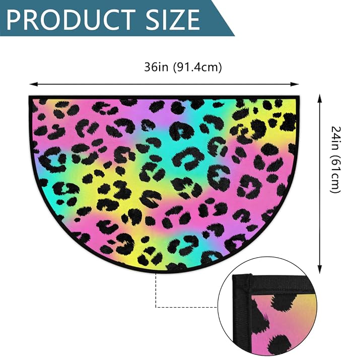 Leopard Half Round Door Mat Semi Circle Rug Half Moon Doormat | Soft Washable Neon Psychedelic Welcome Entrance Mat for Outdoor Indoor Floor Bedroom Bathroom Home Kitchen Festival Decor