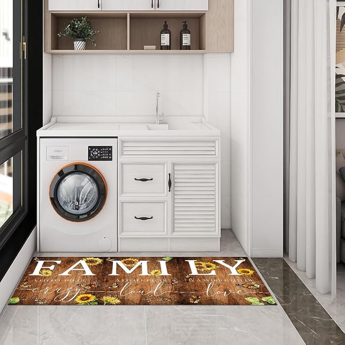 GUBIYU Rustic Sunflower Area Rug for Living Room A Little Bit of Crazy Family Home Welcome Rugs,Home Porch Decor Doormat,Farmhouse Entrance Rug for Bedroom,Housewarming Gift,Wedding Room 23.6"x59"