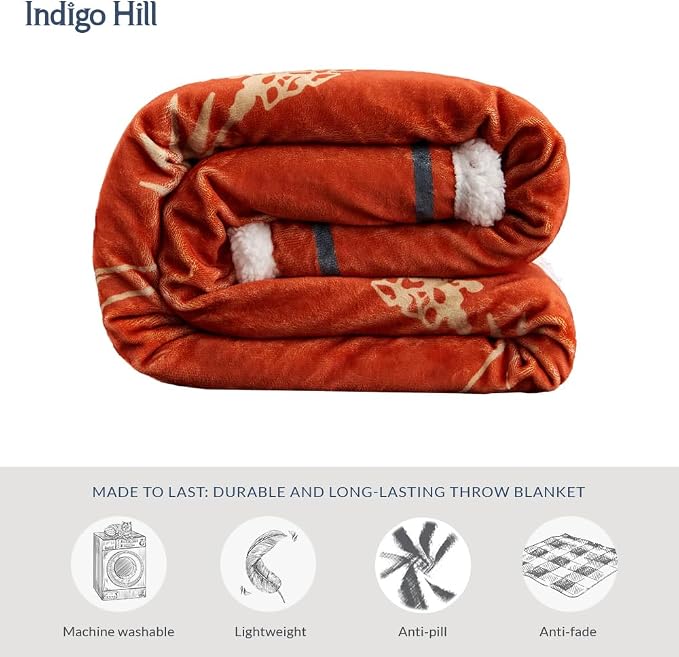 Indigo Hill by HiEnd Accents Marfa Sherpa Throw Blankets, Cowboy Arrow Horsehoe Scull Print Orange Western Blanket for Camping, Rustic Southwest Southwestern Rodeo Sherpa Fleece Blanket, 54x68 inch