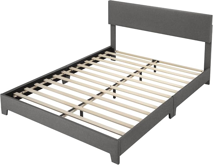 Allewie Queen Size Upholstered Bed Frame Adjustable Headboard, Dark Grey | Platform Bed with Heavy Duty Mattress Foundation, Noise-Free, Easy Assembly, Wood Slat Support, No Box Spring Needed
