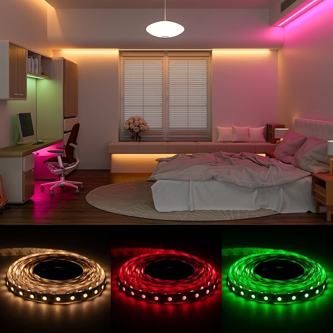 BTF-LIGHTING RGBW LED Strip Lights,UL Listed,5050 4 Colors in 1 RGB + 2700K-3000K Warm White,12V DC,16.4ft/5m 60LEDs/m 12mm White PCB, IP30 for Home Decoration(No Adapter or Controller)