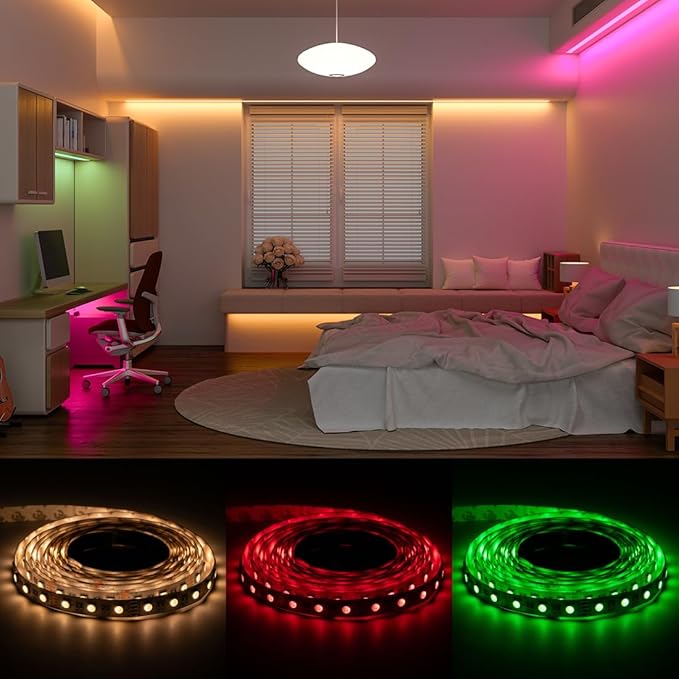 BTF-LIGHTING RGBW LED Strip Lights,UL Listed,5050 4 Colors in 1 RGB + 2700K-3000K Warm White,24V DC,16.4ft/5m 60LEDs/m 12mm Black PCB, IP30 for Home Decoration(No Adapter or Controller)