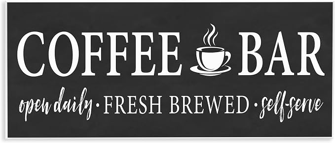 'Coffee Bar Open Sign Casual Black Design'| Wall Plaque Art | Stupell Industries | 17 x 7 Inches, Easy to Hang and Sturdy, Made in USA, by Lettered and Lined