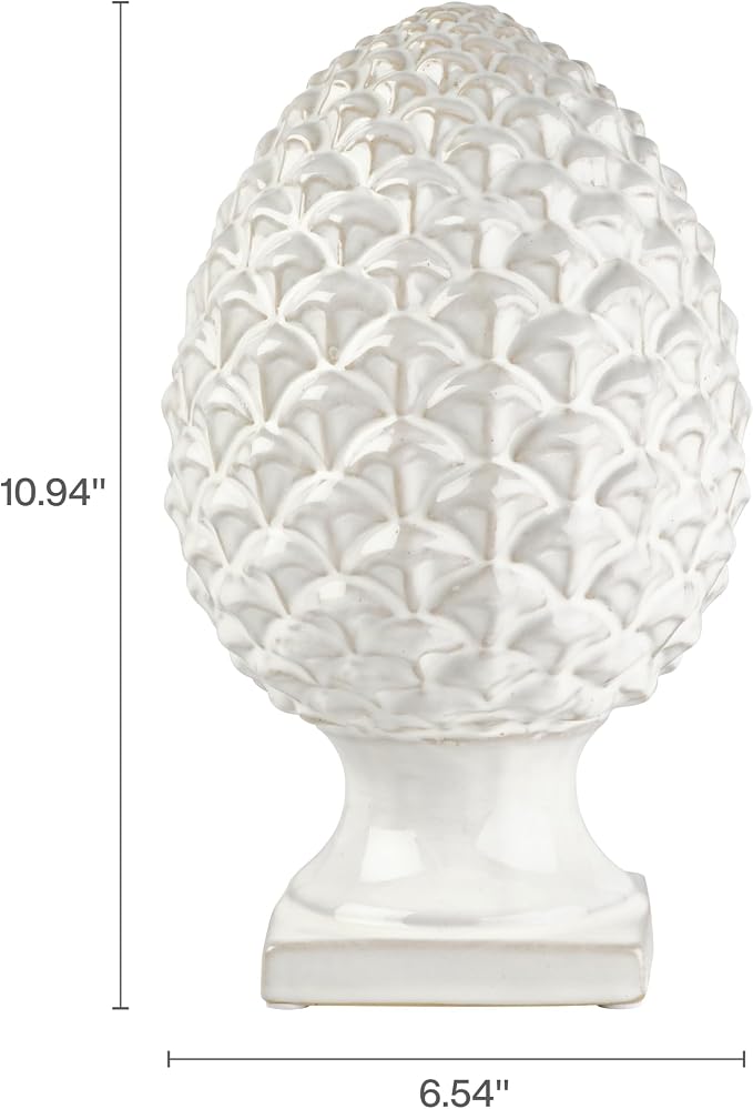 Elements 6.54x6.54x10.94 Inch White Ceramic Pinecone Figurine Durable Design for Everyday Use in Home Kitchen Dining and Entertaining Settings