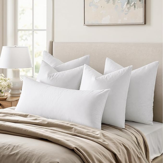 MIULEE 20x20 Pillow Inserts,Set of 2 Down Feather Throw Pillows for Couch Sofa Bed, Decorative Fluffy Throw Pillow Inserts Cotton Fabric,White