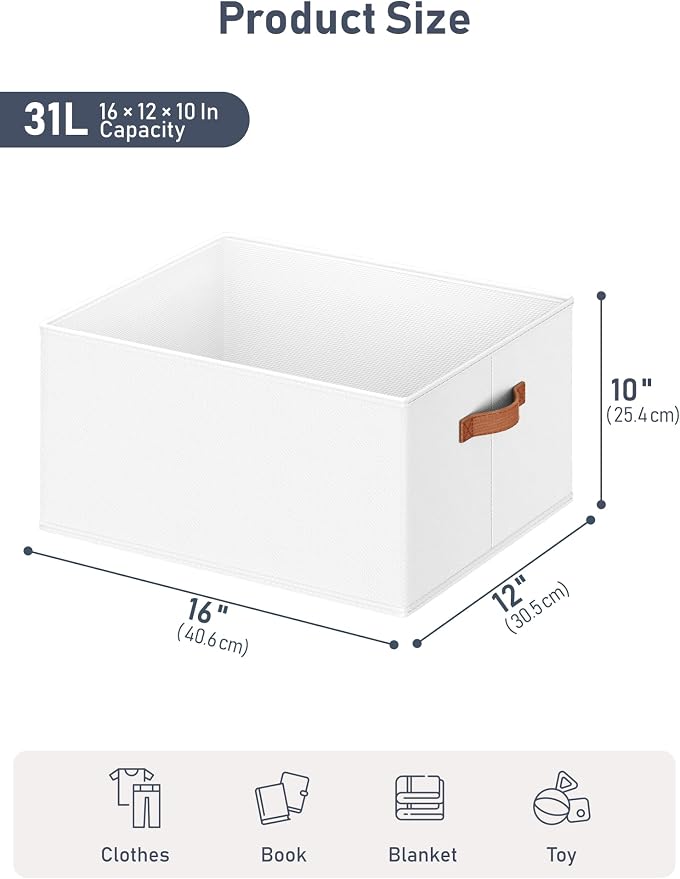 8 Pack Large Closet Storage Baskets Bins for Shelves, Collapsible Fabric Closet Organizers and Storage with Polyester Handles, Decorative Baskets for Organizing Clothes, Towels, Linen Closet 16x12x10"