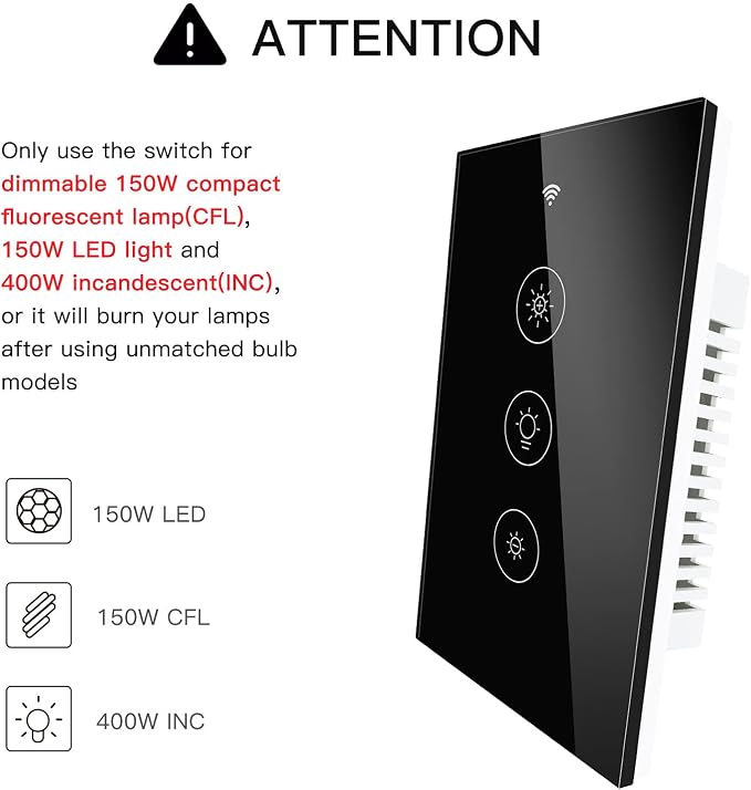 MOES WiFi RF Smart Light Dimmer Switch, Smart Life/Tuya APP Relay Status Backlight Switch Off RF Remote Control Voice Compatible with Alexa Google Assistants, Black Touch