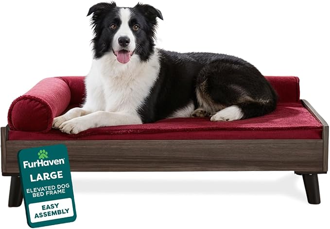 Furhaven Elevated Dog Bed Frame for 36" x 27" Large Dog Beds, Easy Assembly - Mid-Century Modern Bed Frame - Gray Wash, Large