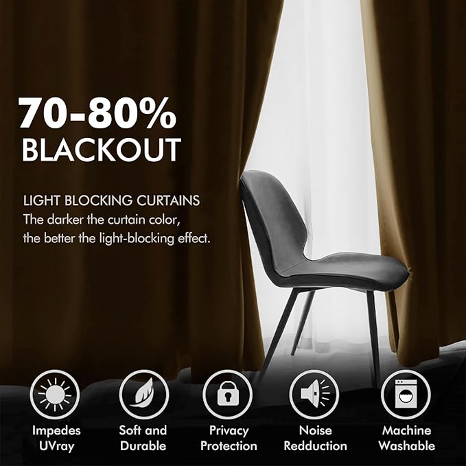 MIULEE Velvet Curtains Golden Brown Elegant Grommet Curtains Thermal Insulated Soundproof Room Darkening Black Out Curtains/Drapes for Classical Living Room Bedroom Decor 52 x 108 Inch Set of 2