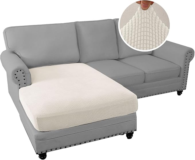H.VERSAILTEX Sectional Couch Covers 1 Piece Chaise Slipcover L Shape Separate Cushion Couch Cover for Both Left/Right Sectional Couch (Seat Only: 1 Chaises, Ivory)