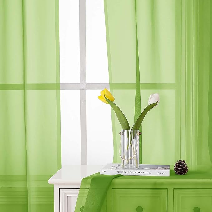 Lecloud Lime Sheer Curtains 96 Inches Long 2 Panels, Dual Rod Pockets Living - Image 7