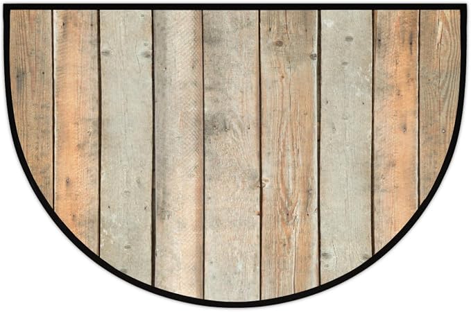 cfpolar Half Round Door Mat Brown Wood Retro Non-Slip Semi Circle Area Rug Washable Half Moon Hearth Rugs for Indoor Outdoor Bathroom Kitchen Patio Runner Mat Laundry Room Home Decoration