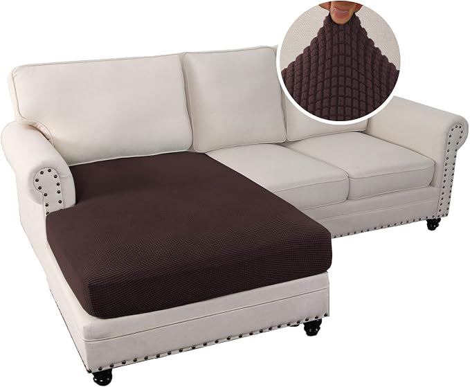H.VERSAILTEX Sectional Couch Covers 1 Piece Chaise Slipcover L Shape Separate Cushion Couch Cover for Both Left/Right Sectional Couch (Seat Only: 1 Chaises, Chocolate)