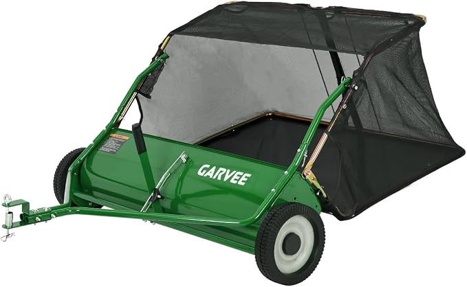 Garvee Tow Behind Lawn Sweeper 48 Inch, Heavy Duty Leaf & Grass Collector | Yard Sweeper Pull Behind,16 cu.ft. Leaf Collector,Tool-Free Adjustable Brush Height,Dumping Rope for Yard,Driveway,Sidewalk