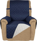 PureFit Reversible Quilted Sofa Cover, Water Resistant Slipcover Furniture Protector, Washable Couch Cover with Non Slip and Elastic Straps for Kids, Dogs, Pets (Small Recliner, Navy/Ivory)
