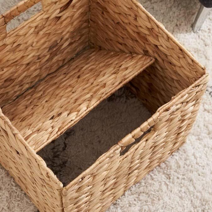 M4DECOR Storage Cube 10.5 x 10.5in, Wicker Storage Baskets for Shelves, Water Hyacinth Storage Baskets, Square Wicker Storage Basket (2 Packs 10.5in)
