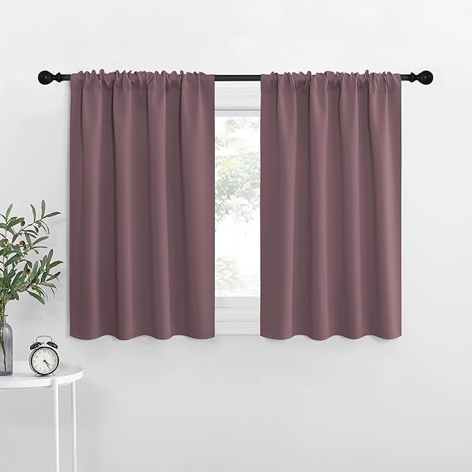 NICETOWN RV Blackout Curtains for Camper Windows, Dry Rose, 34" x 30", Set of 2, Kitchen Curtains, Short Blackout Drapes, Thermal Insulated Rod Pocket Window Treatment Draperies for Nursery