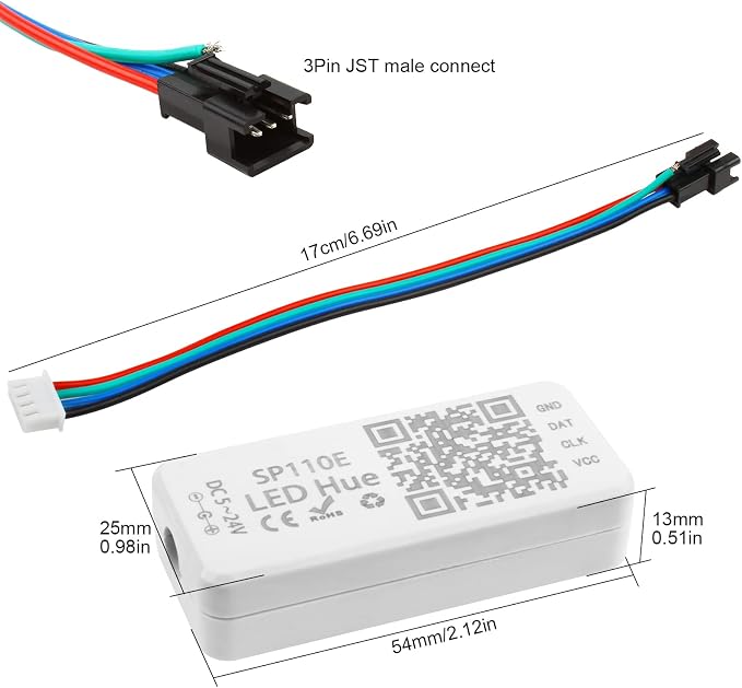 RGBZONE Bluetooth LED Controller, SP110E Pixel LED Light Strips Controller, Smart APP Control for 5V/12V/24V WS2812B WS2813 SK9822 APA102 SK6812 LPD8806 DMX512 1903 RGB/RGBW