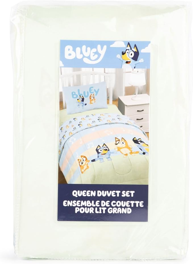 Jay Franco Kids Duvet Cover Set – 3 Piece Super Soft Bedding with Sham Pillowcase, Cover ONLY Comforter Not Included, Multi - Bluey, Queen