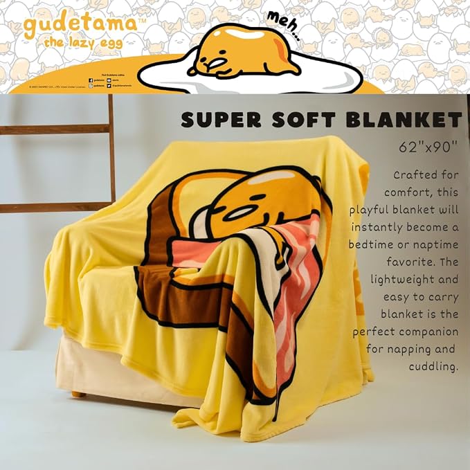 Collectibles Gudetama Bedding Super Soft Cozy Blanket, 62 in x 90 in, (Officially Licensed Product) by Franco