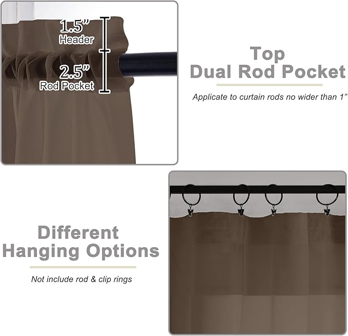 Chocolate Sheer Curtain for Bedroom Living Room 78 Inches Long 2 Panels Set, Solid Soft Airy Light Filtering Sheer Window Curtains, Modern Rod Pocket Door Curtain, 42" Wx78 L Inches