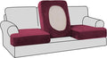 H.VERSAILTEX Stretch Velvet 3 Piece T Cushion Sofa Slipcovers Individually Sofa Cushion Covers for 3 Cushion Couch Seat Cushion Covers for Sofa Seat Cushion Covers Stay in Place(Sofa, Burgundy)