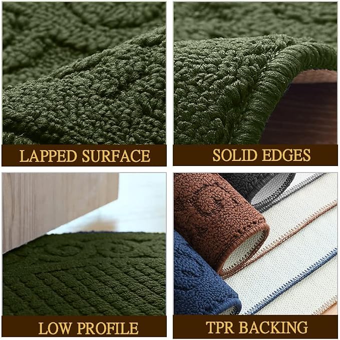 Indoor Door Mat 18"X30",Half Round Non Slip Machine Washable Entryway Rug for Front/Back Door,Half Circle Absorbent Low Profile Entrance Floor Mat for Spring Summer Muddy Wet Shoes and Paws- Green