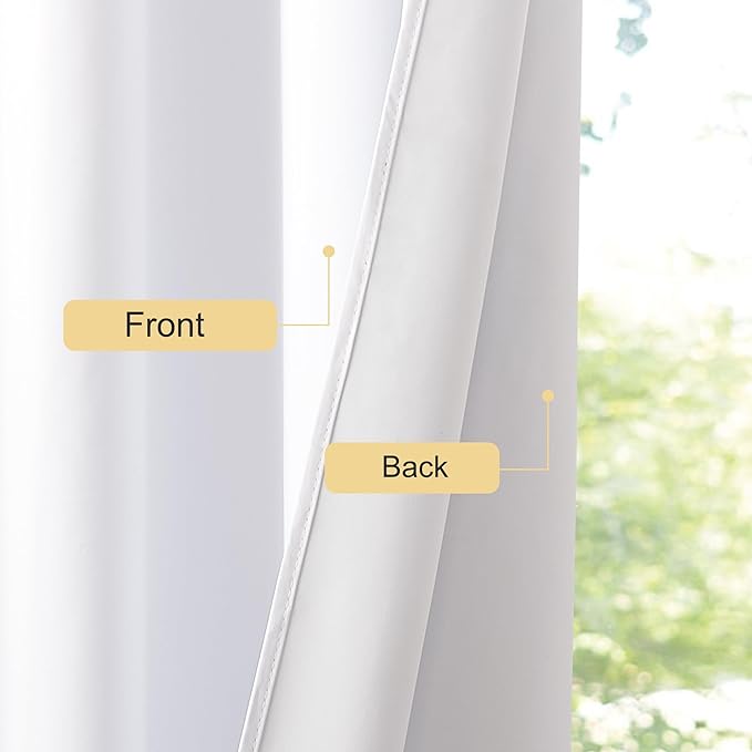 NICETOWN White 100% Blackout 102 inch Curtains, Grommet Thermal Insulated Window Treatments Light Blocking Drapes for Bedroom/Living Room, W52 x L102, 2 Panels