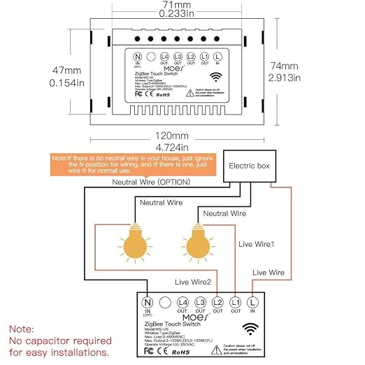 MOES ZigBee Smart Touch Wall Light Switch,Requires Tuya ZigBee Hub,No Neutral Wire/N+L Wiring,No Capacitor,Smart Life Tuya 2/3 Way Remote Control, Work with Alexa Google Home, 2MQTT,4 Gang White