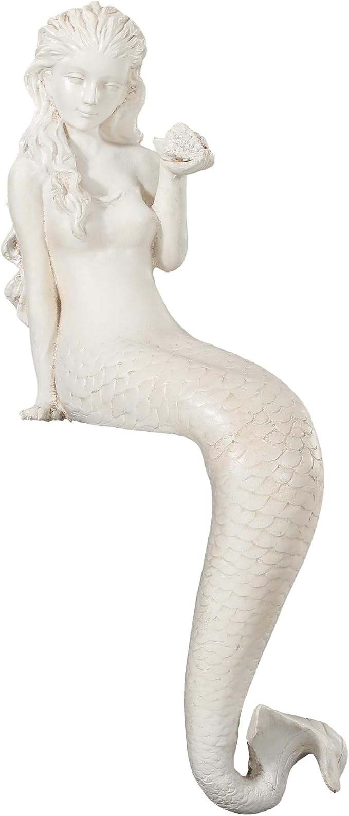 Large Mermaid Garden Statue, 25.6 in DIY Outdoor Sculpture Figurines | Pretty Lawn & Patio Decor, Antique White, Durable Weather-Resistant Finish Magnesium Oxide Stone