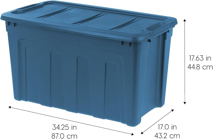 IRIS USA 4-Pack 31 Gal Heavy Duty Storage Totes with Lids, Navy | High-capacity heavy-duty design with easy-grip handles, Ideal for moving, garage storage, camping equipment and organization
